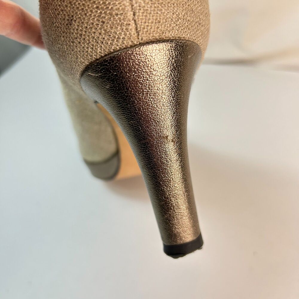 Stuart Weitzman Women's Beige Linen Leather Peep-toe High Heel Pump Size 11 - Picture 11 of 16